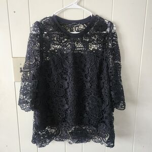 Black Zara Lace Overlay Top Size L